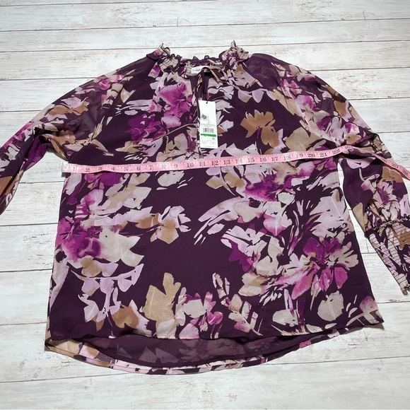 Calvin Klein Women's Printed Chiffon Peasant Blouse L - Picture 2 of 6